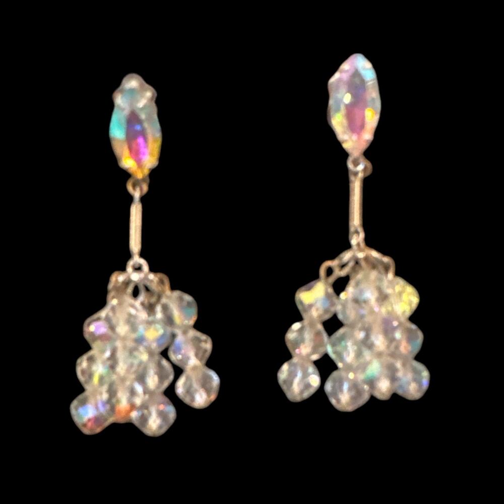 Vintage Lewis Segal CA Aurora Borealis Crystal Chandelier Drop Clip Earrings